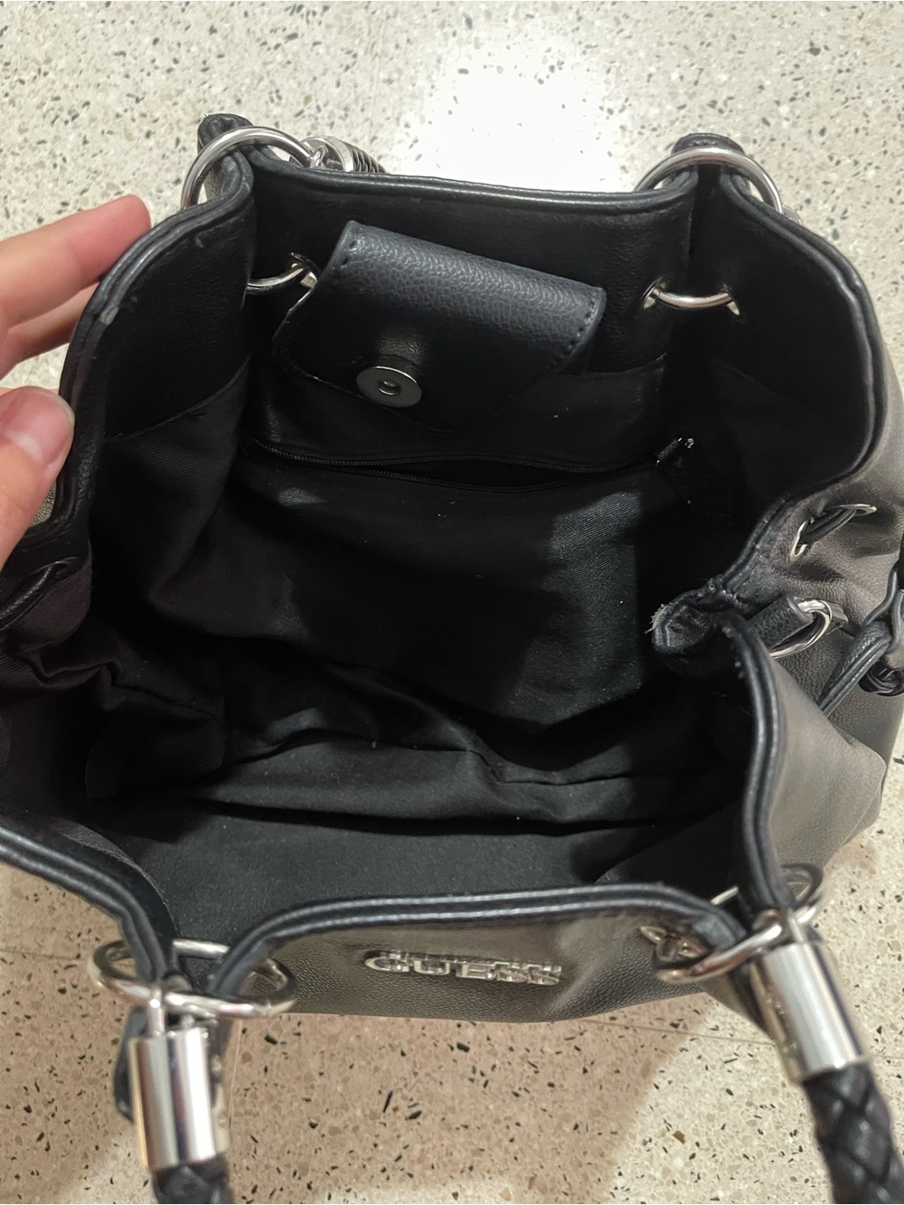 GUESS Black Pebbled Drawstring Bag - Picture 7 of 7